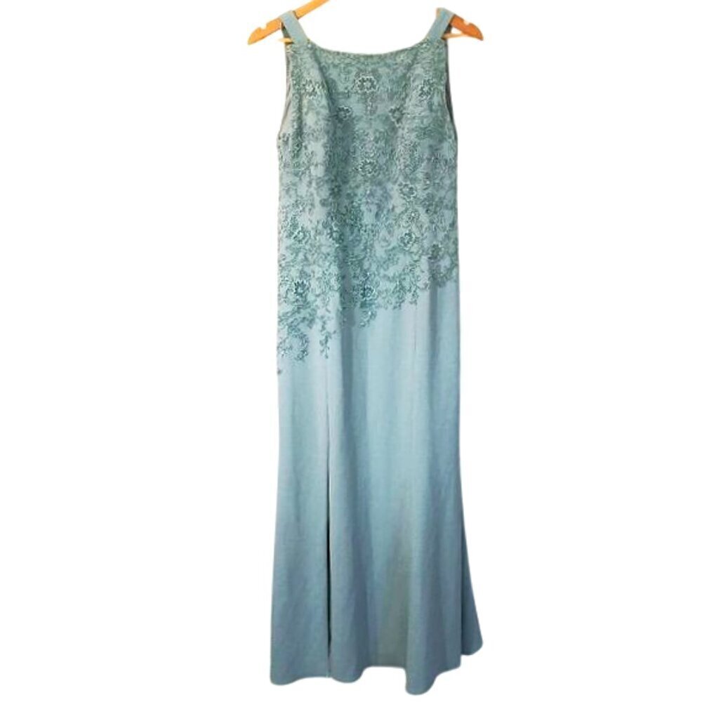 Jade Couture Crew Neck‎ Sleeveless Embroidered Bodice Leg Slit Formal Dress 12